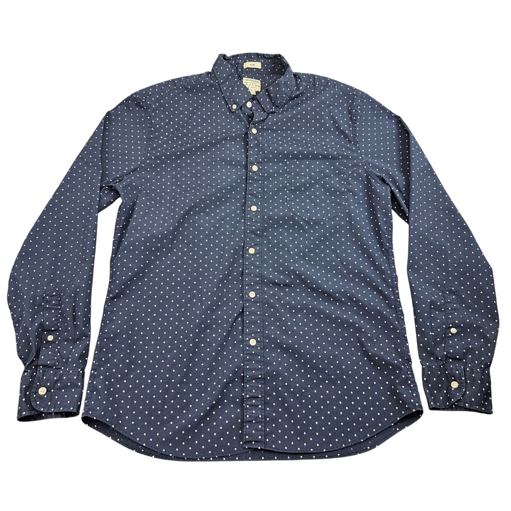 J.Crew Button Down Shirt Mens L Blue Polka Dot Slim Fit Preppy Classic Ivy Style